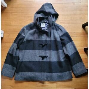 OLD NAVY Women Coat Jacket XXL Black Grey Zipper Stripe Hooded Two Pockets